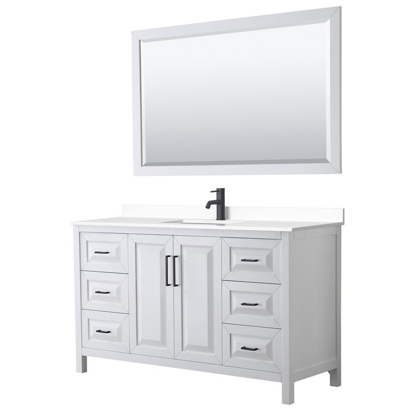 Daria 60 in. with Mirror Vanity, White Carrara Marble, White, Matte Black
