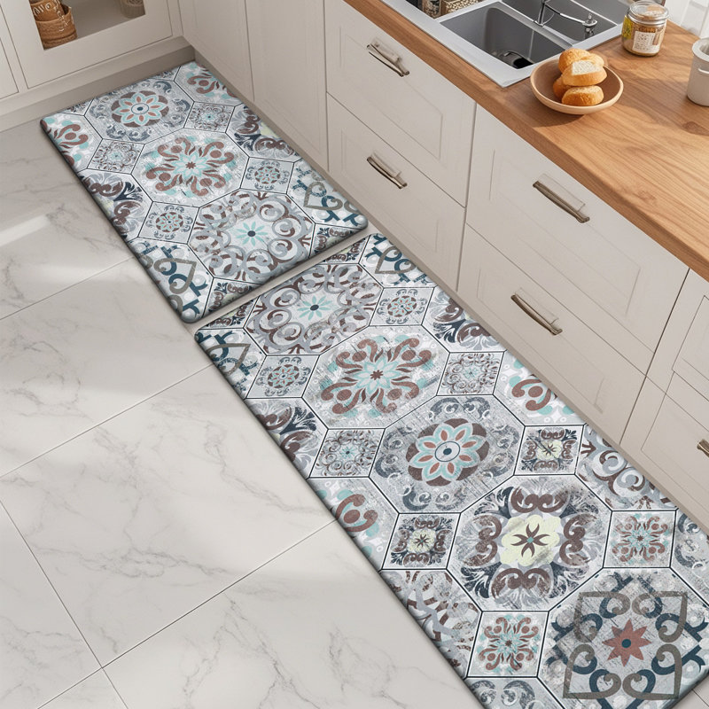 Ensemble de 2 tapis de cuisine Alishia, Tapis de couloir 20 po x 31,5 po + 20 po x 59 po, Brun / Gris