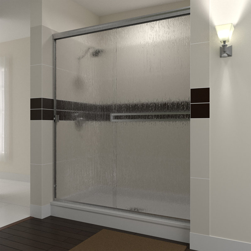 62" W x 70" H Bypass Semi-Frameless Shower Door, Brushed Nickel, Rain