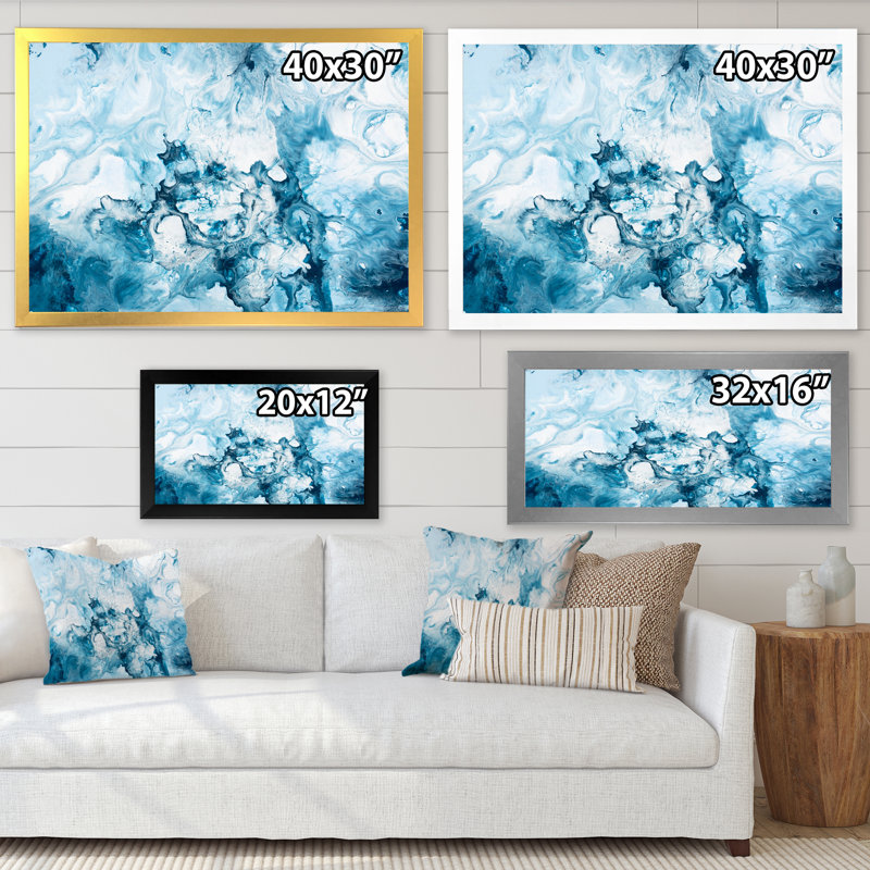 «Blue and White», peinture sur toile, Cadre photo doré, H 34 po x l 44 po