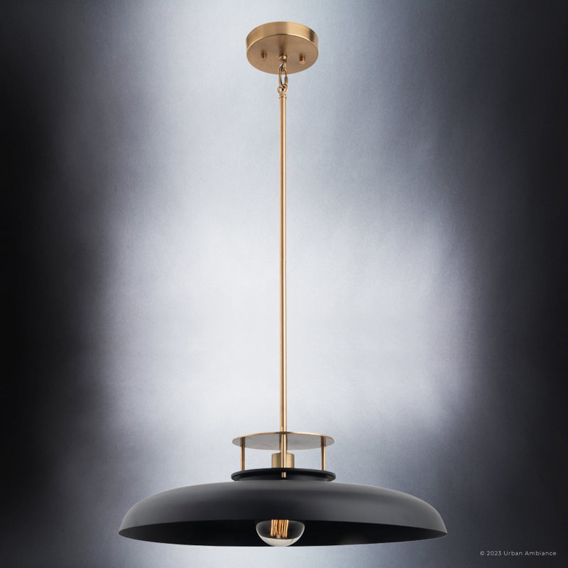 Luminaire suspendu en forme de dôme à 1 lumière Moneeb, Noir mat, Or