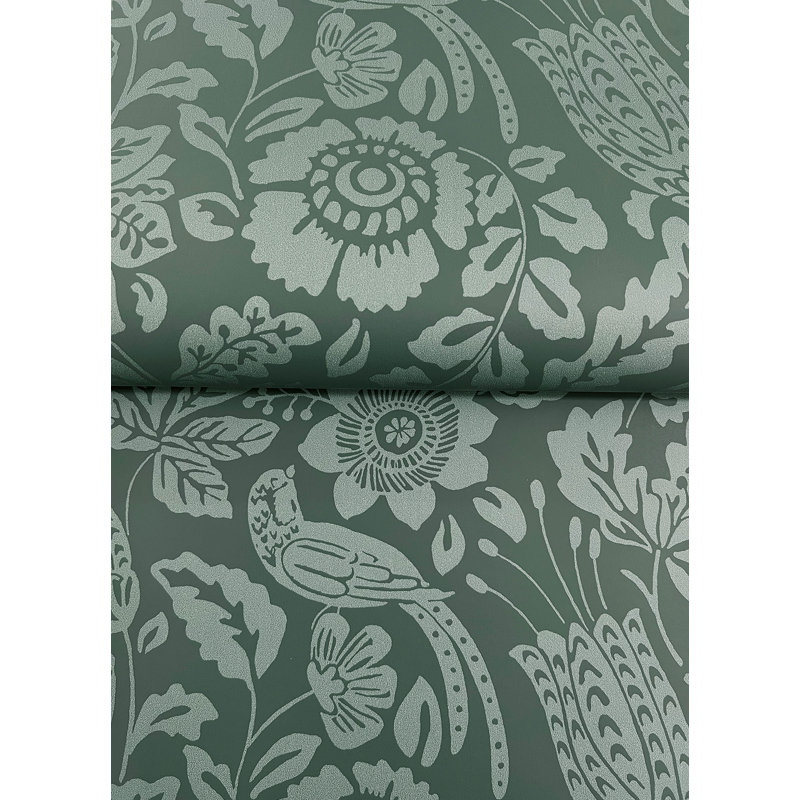 Marta Navy Floral Trail Wallpaper, Green
