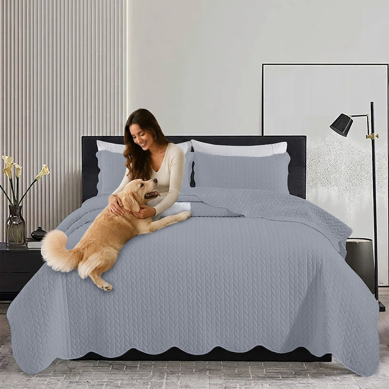 Microfiber Embossed Bedspread Set, Silver, King Bedspread + 2 King Shams