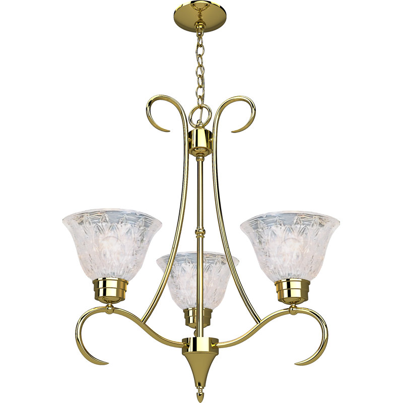 Lustre d'intérieur / classique en laiton massif poli à 3 lumières avec abat-jour en cristal au plomb Gleen
