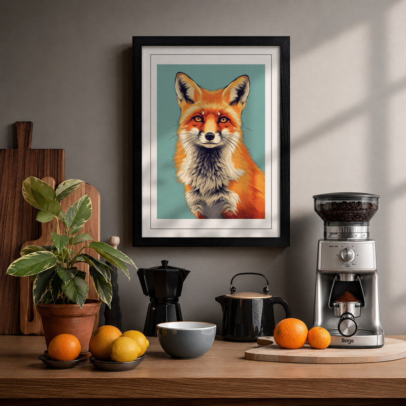 Fox Portrait Modern - Framed Print, Black, A3 - 42.0 x 29.7 cm