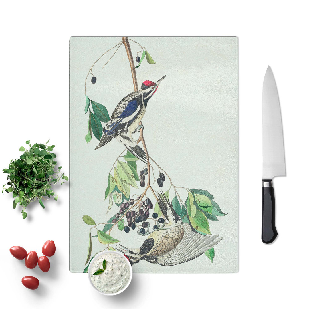 Tempered Glass Yellow-Bellied Woodpeckers by John James Audubon Chopping Board