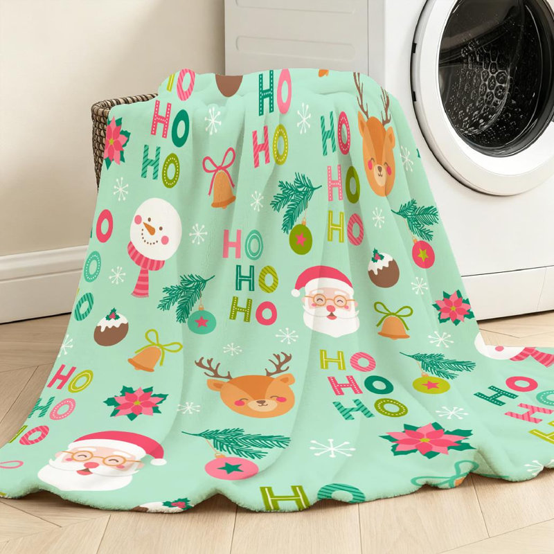 Jeté en flanelle transparente molletonnée, imprimé mignon d'un côté de Noël, Jeté 50 po x 60 po
