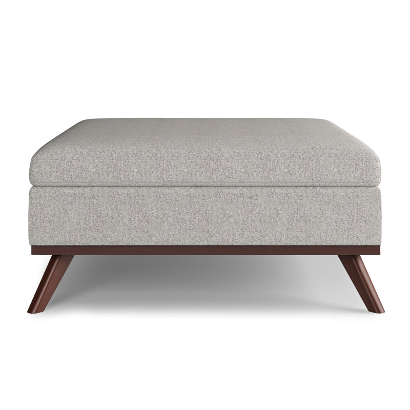 Cloud Gray Upholstered Storage Ottoman with Solid Wood Legs
