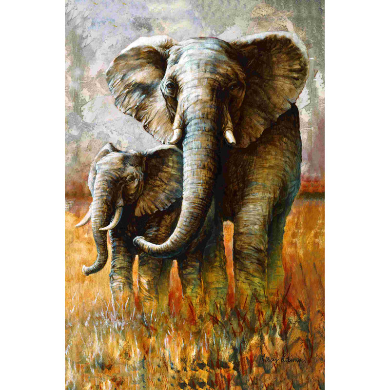 " Elephants " Painting Print, 12" H x 8" W  