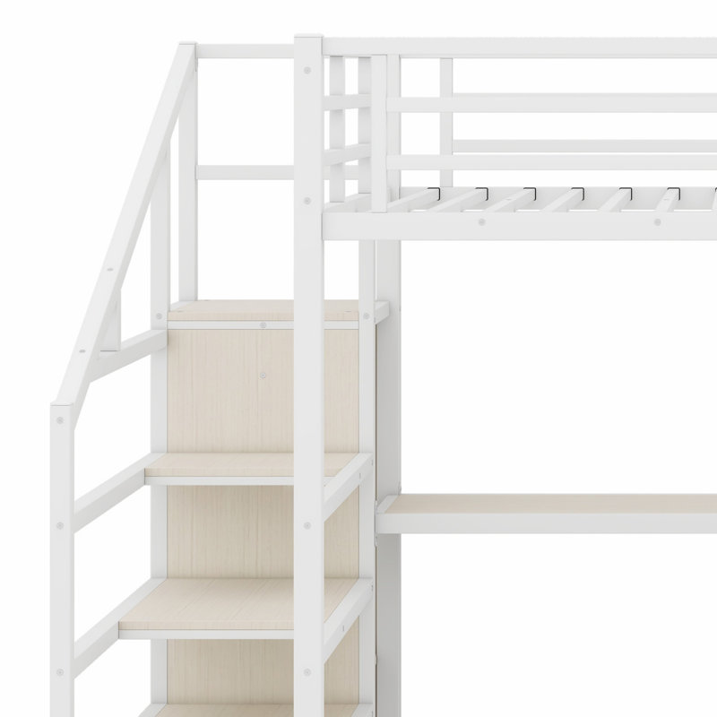 Lit mezzanine avec bureau en L et port USB, garde-robe, tablette et DEL