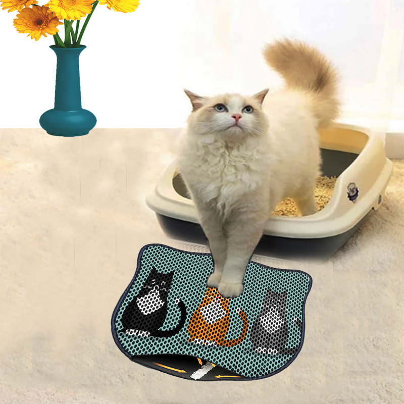 Tapis de litière durable pour chat, 15,7 po x 19,7 po | 50% PVC / 50% polyester, lavable à la machine et passer l'aspirateur | Parfait pour un nettoyage facile, conception antidérapante pour garder votre maison propre et fraîche, idéal pour les propriétaires d'animaux de compagnie