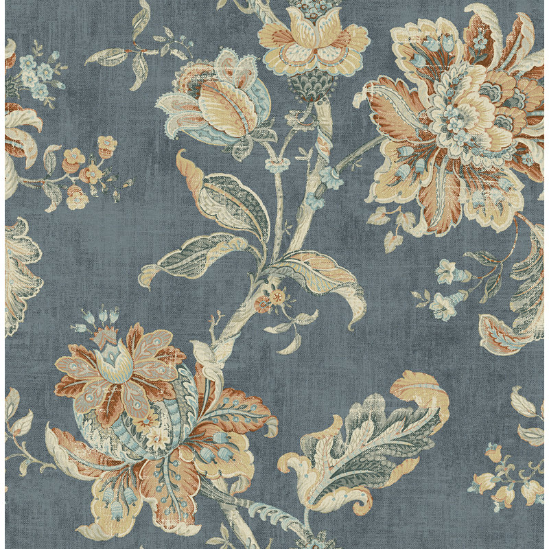 Rouleau de papier peint L 33 pi x l 20,5 po Raoul Jacobean, Bleu