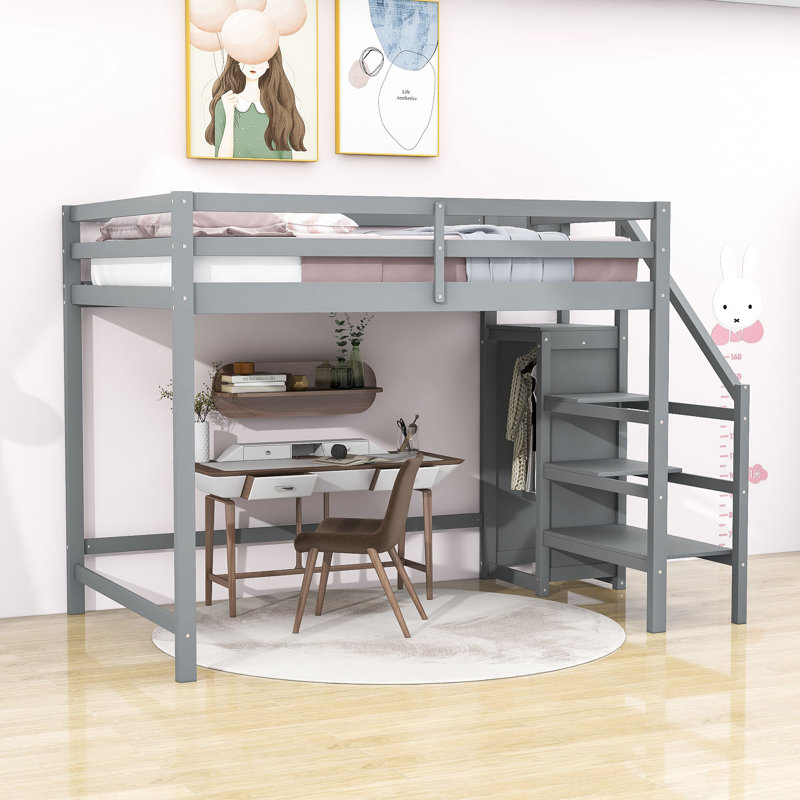 Lit mezzanine double Etasha par Harriet Bee, gris