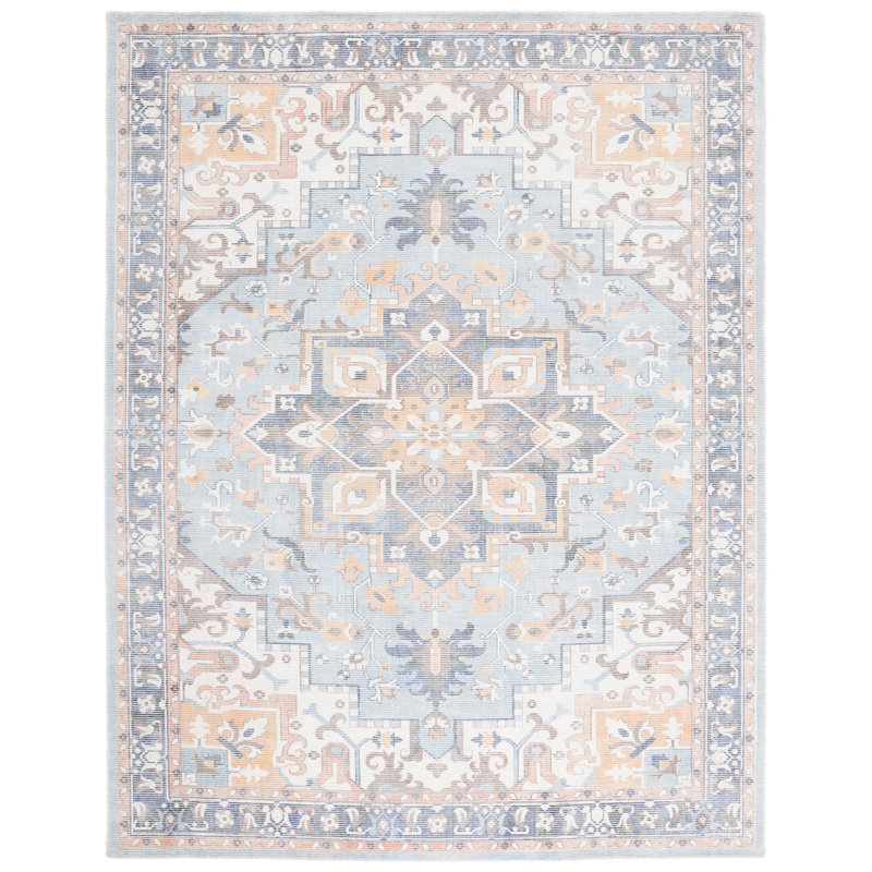 Anguilla Oriental Hand Loom Ivory/Light Blue Area Rug, Rectangle 8' x 10'
