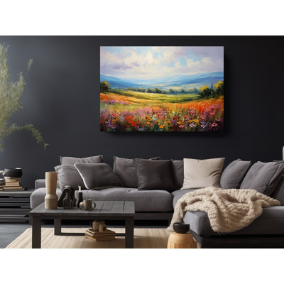 Oil Painting Reproduction Of Wildflowers In A Field With Blue Sky
