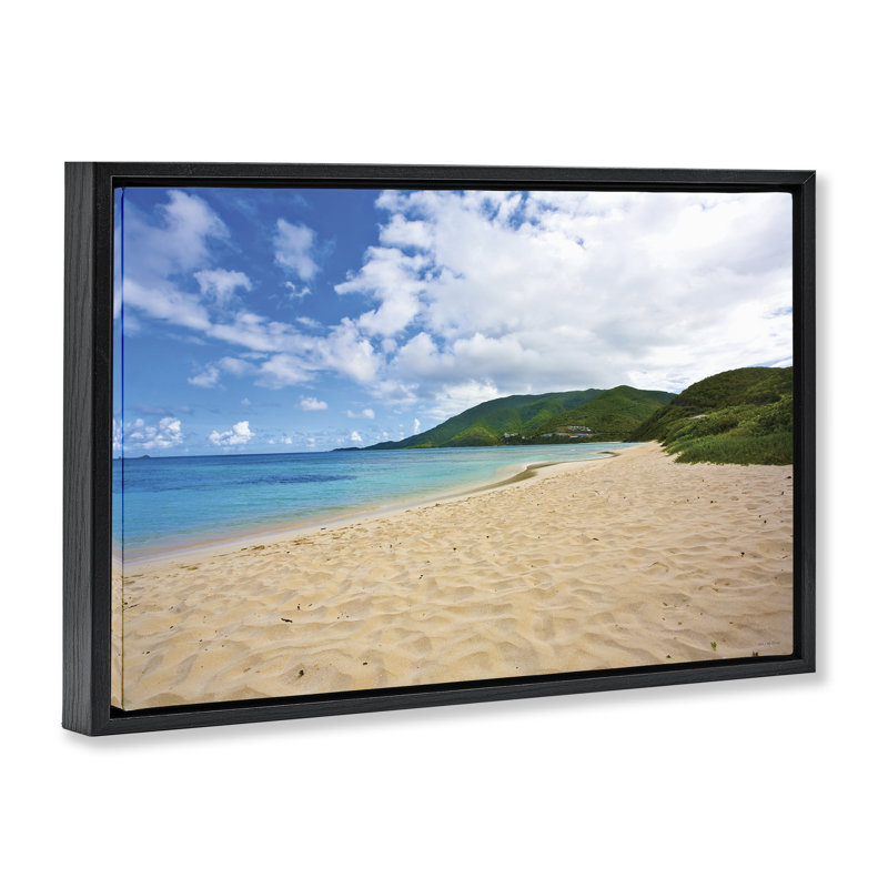 Cadre flottant Coastal Caribbean Beach, design par Seven Trees Design, H 21 po x l 31 po, Cadre flottant noir de jais