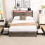 Structure de lit double pleine grandeur - Tête de lit avec charge, construction, métal gris antique et bois-865001258
