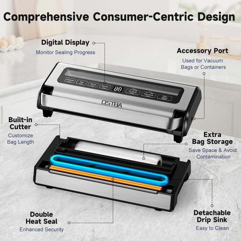 Airtight 95‑kPa Powerful Suction Food Vacuum Sealer