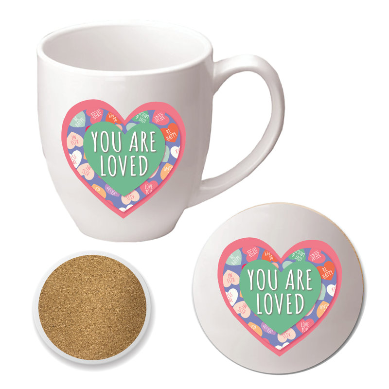 Ensemble de grandes tasses et sous-verres 16 onces Candy Hearts
