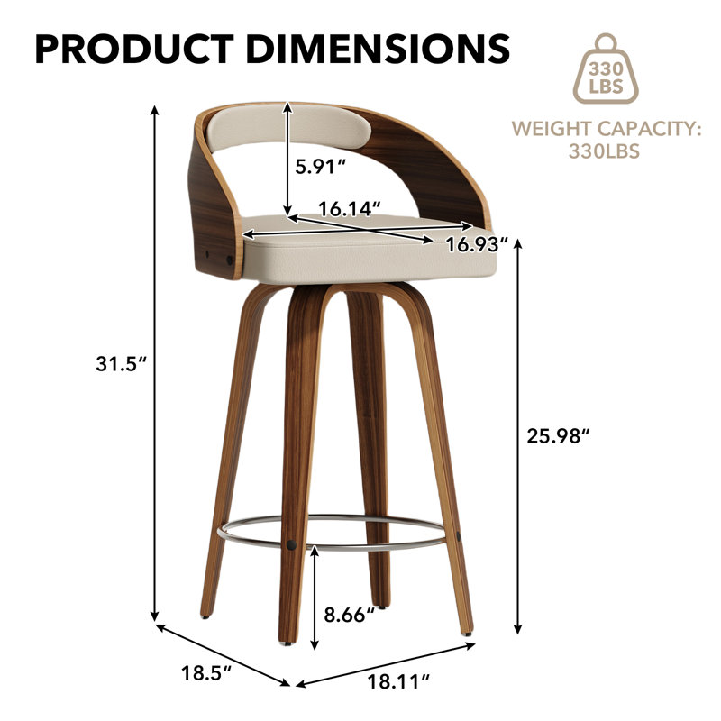 26'' Swivel  Upholstered Counter Stool, Beige