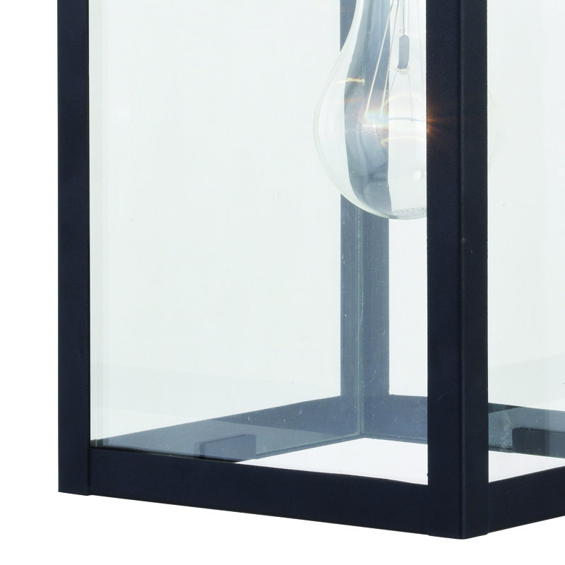 Jazline 17.25 in. H 1-Light Textured Black Dusk to Dawn Sensor Transitional Outdoor Wall Sconce, Durable Steel, Clear Glass Shade, LED Compatible for Exterior Porch Patio Front Door or Garage