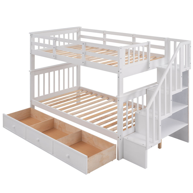 Lit superposé blanc Twintwin - Mobilier de chambre à coucher robuste et élégant avec tiroirs élégants, Blanc