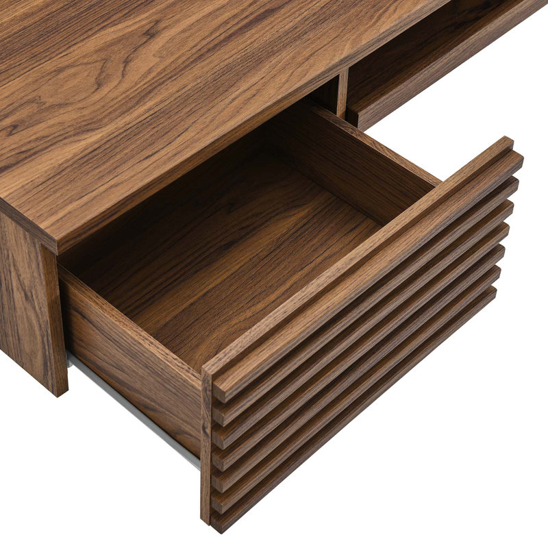 Mid-Century Modern Walnut Grain Wall-Mounted Desk with Drawers