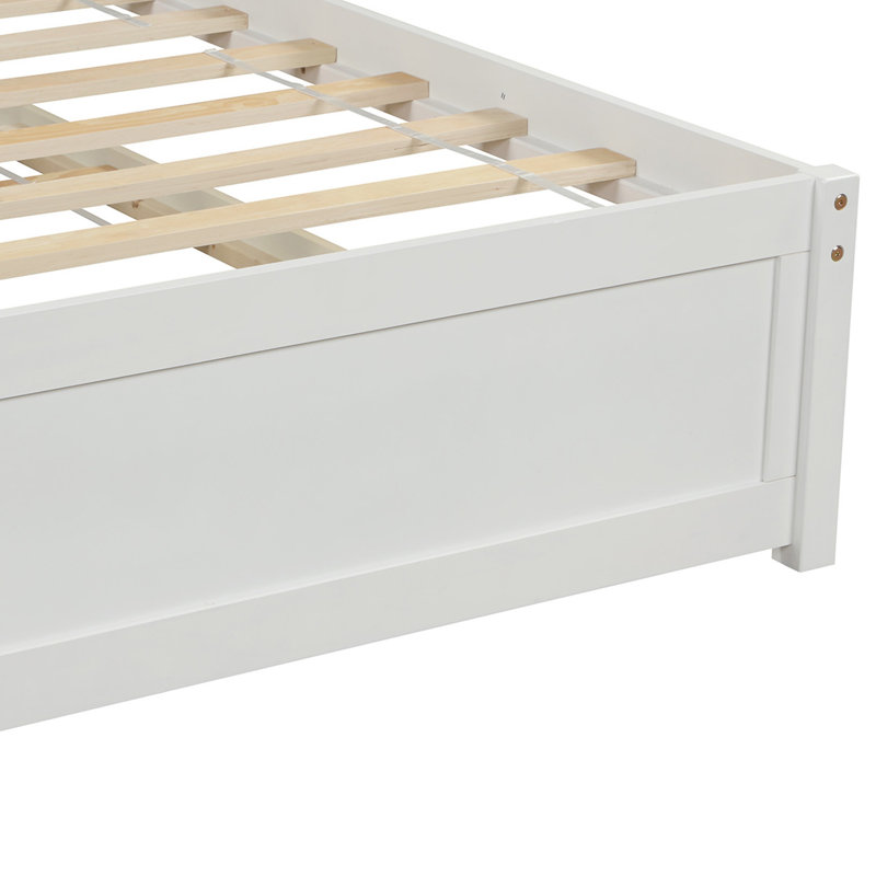 Twin Size Platform Bed Wood Bed Frame With Trundle, White