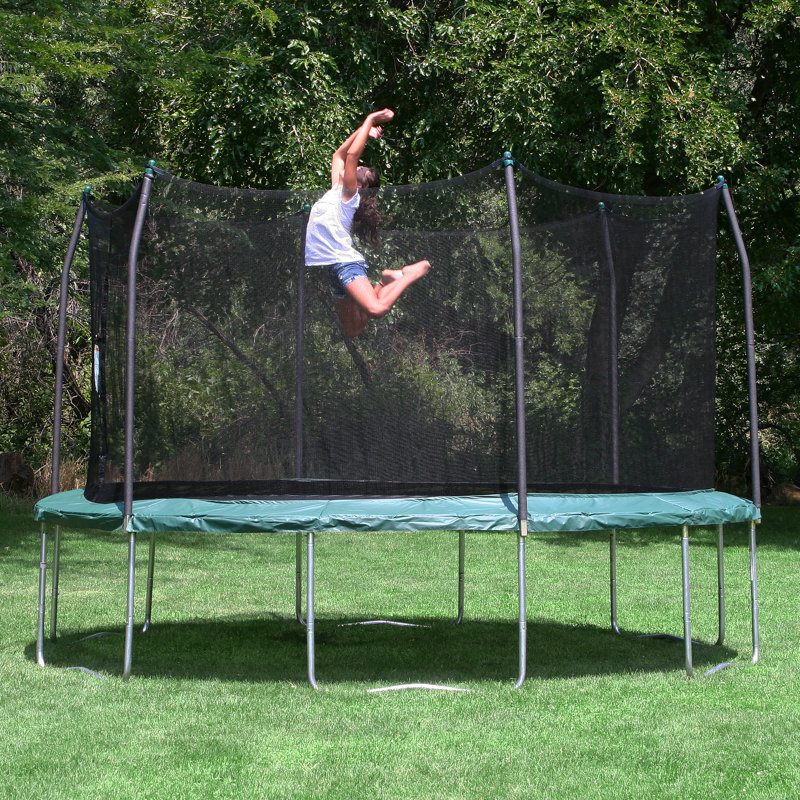 15' Round Backyard Trampoline with Safety Enclosure, Green