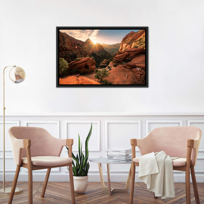 Zion par Stefan Hefele - reproduction de photo, H 26 po x l 40 po x 1,5 po, Toile encadrée noir délavé