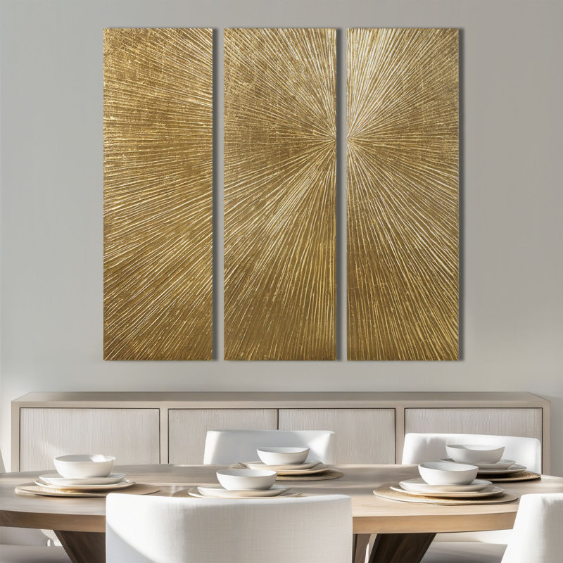 Sunburst 3-Piece Hand-Painted Resin Wall Art, Gold