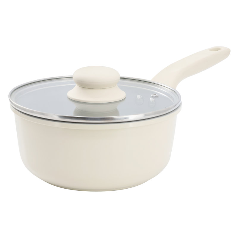Casserole en aluminium antiadhésif de 2 pintes en ivoire avec couvercle Gibson Home Barnsdall