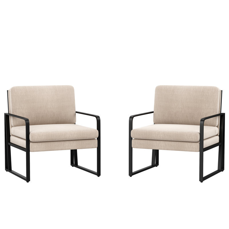 Bouke 25.6'' Wide Armchair, Light Gray Linen, Black