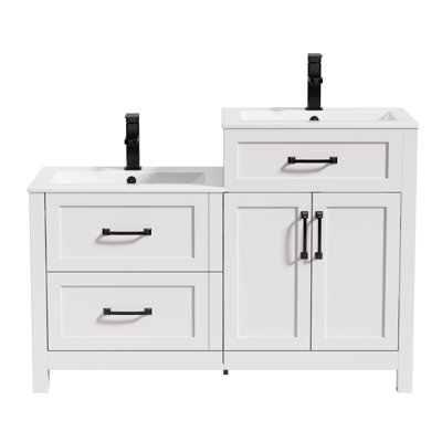 Sharee 48" Double Sink Bathroom Vanity Base Only, Compatible with 2 Separated 24” Ceramic Tops, Different Height for Kids and Adults