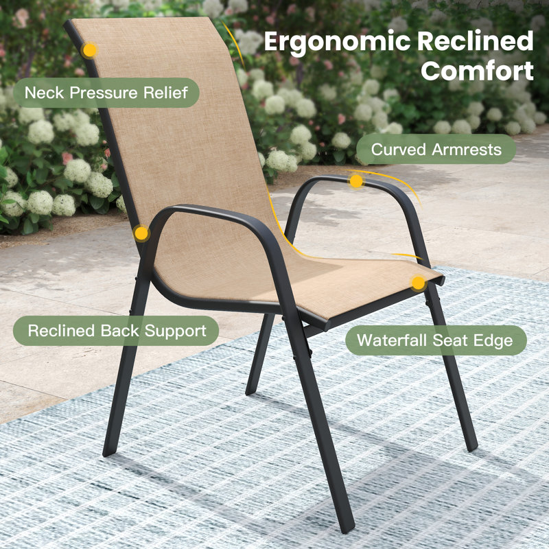 4-Person Square Patio Dining Set With Stackable Chairs, Brush Wood Brown/Brown