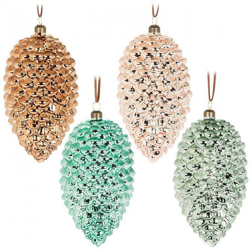 Ensemble de 4 ornements en forme de pomme de pin de couleur unie assortis