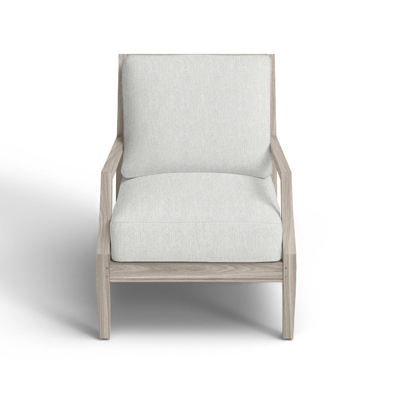 Haley Teak Patio Chair with Cushions, Oyster Teak, No welt + Standard fill, Bali Pearl