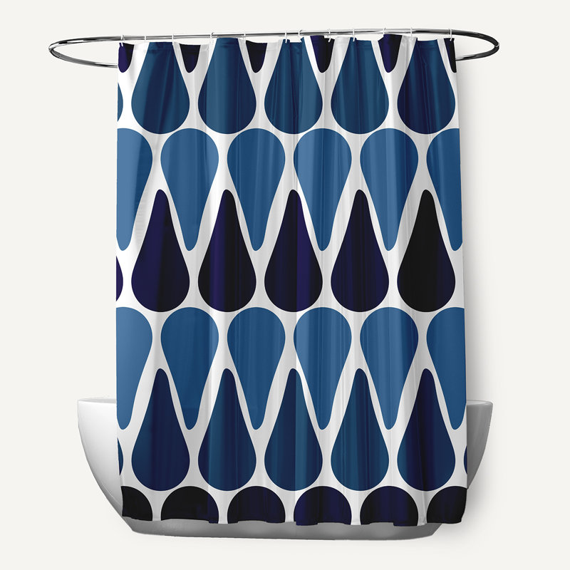 Synthia Geometric Shower Curtain, Navy Blue