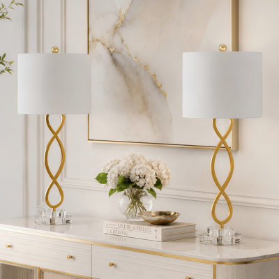 Hallye 30.5" Modern Glam Crystal and Iron Table Lamp with 3-Way Dimmable Lighting for Living Room Bedroom and Study