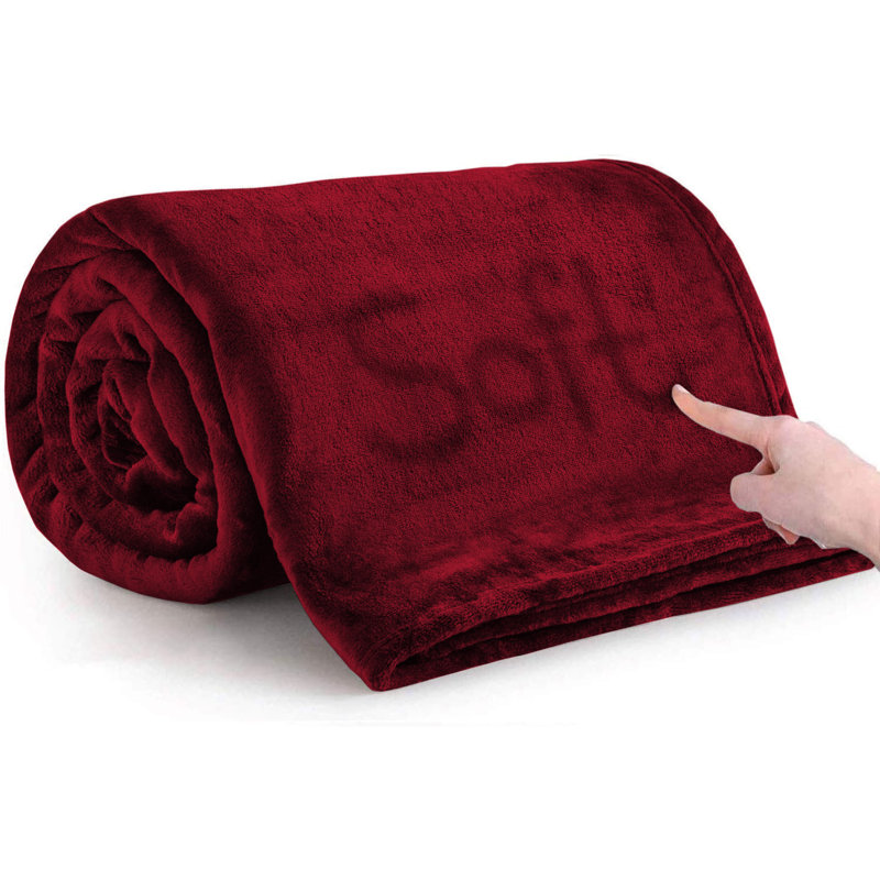 Zygi Reversible Mink Faux Plush Fur Fleece Throw/ Blanket, Burgundy, 270 x 230cm