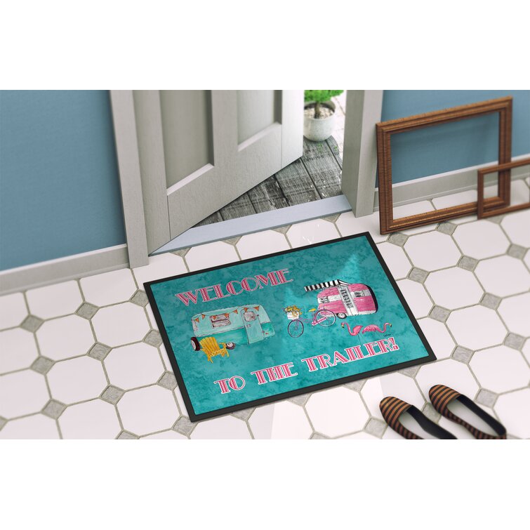 Lydia Happy Camper 30 x 18 Non-Slip Indoor Outdoor Door Mat Redwood Rover