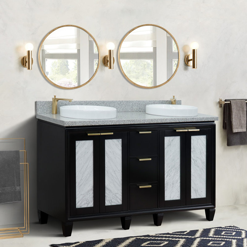 Ensemble de meuble-lavabo double 61 "avec miroir Schreck, Gris, Noir