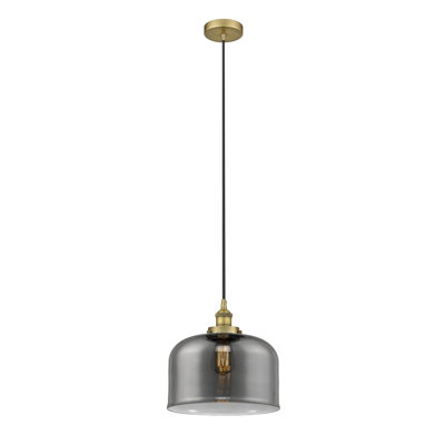 Bell - Mini luminaire suspendu 12 po à 1 lumière - Finition laiton brossé - Abat-jour fumé clair