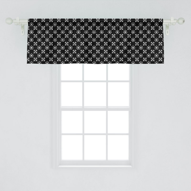Charcoal Grey and White Satin Polyester Rod Pocket Valance Set