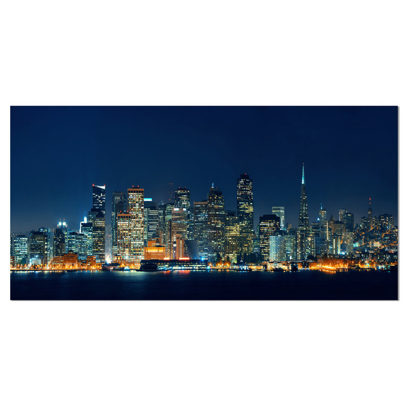 «San Francisco Skyline at Night Cityscape», reproduction de photo sur toile tendue, H 28 po x l 60 po x P 1,5 po
