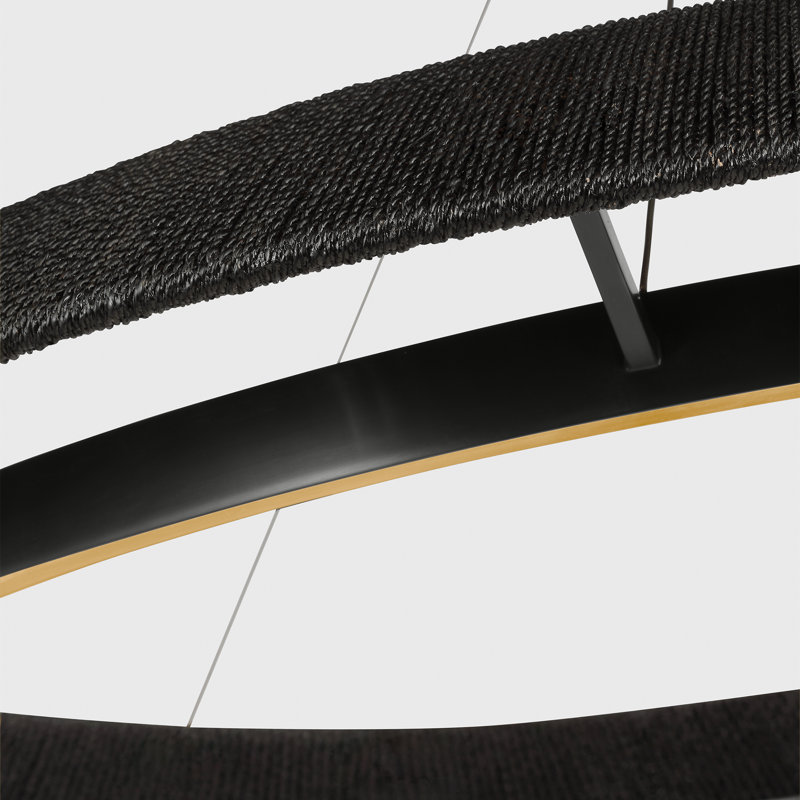 Sean Lavin Noa Large LED Ring Chandelier in Bronze with Washed Black Sea Grass shade, Bronze, Black