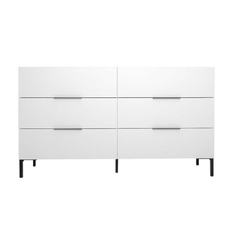 Commode moderne scandinave à 6 tiroirs, blanche, 55,1 x 31,9 x 17,3 pouces | Panneau de particules 100% enduit de mélamine | Conception à fixation murale | Solution de rangement élégante et fonctionnelle pour les maisons contemporaines