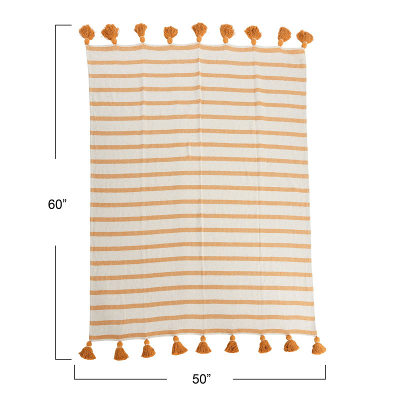 Striped Cotton Throw Blanket with Tassels