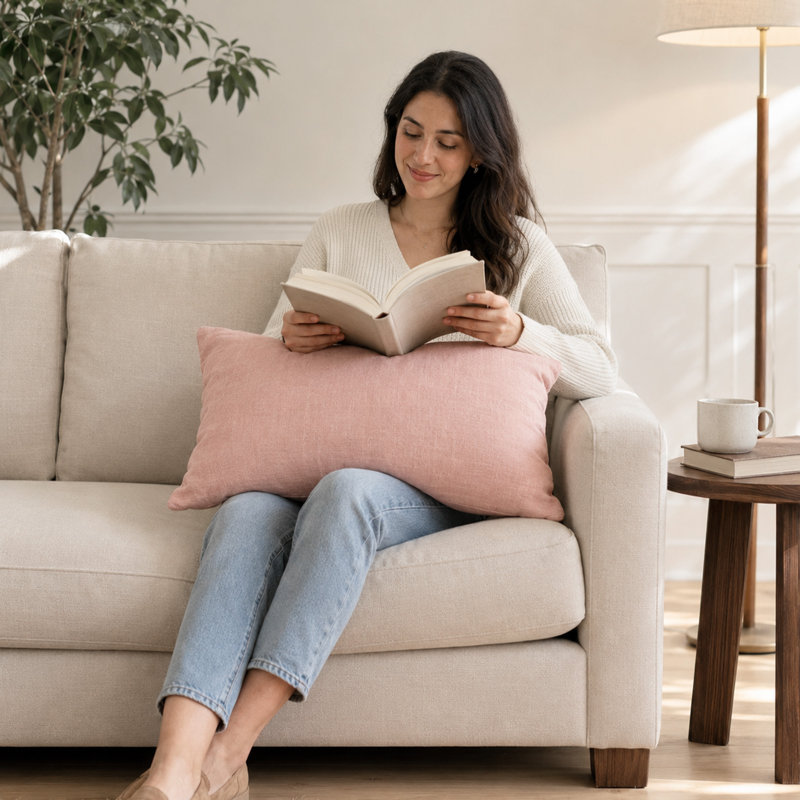 Coussin 100% lin, 16" W x 26" L, Misty Rose