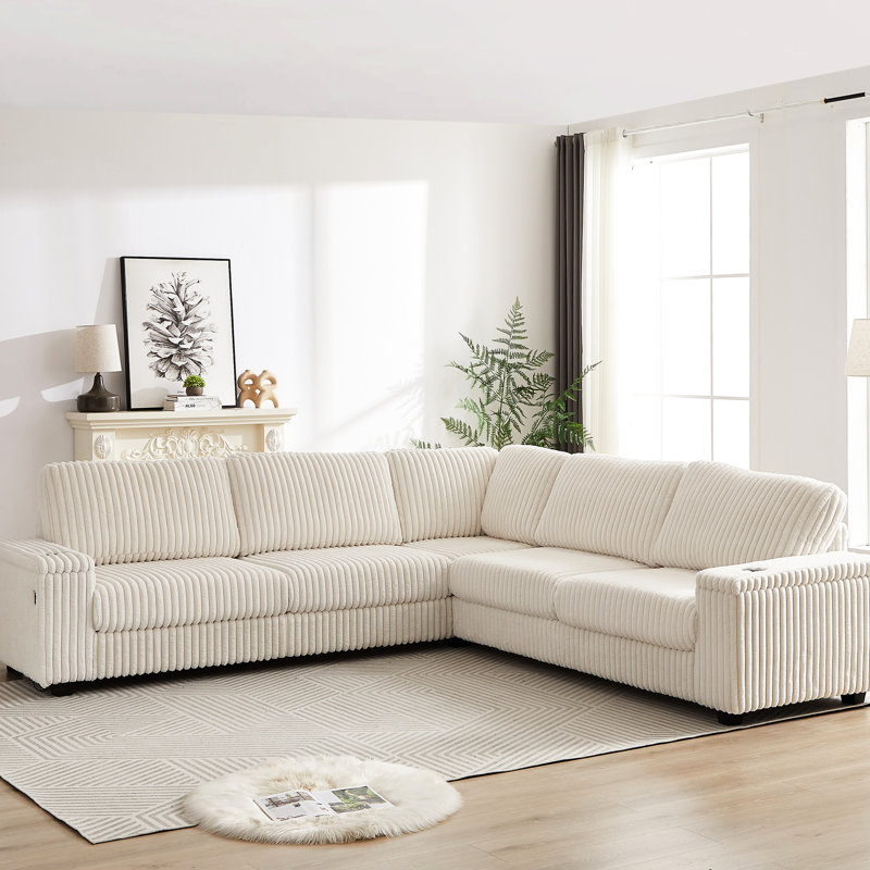Canapé modulaire en velours côtelé de 110 pouces avec porte-gobelet et rangement pour deux espaces de rangement